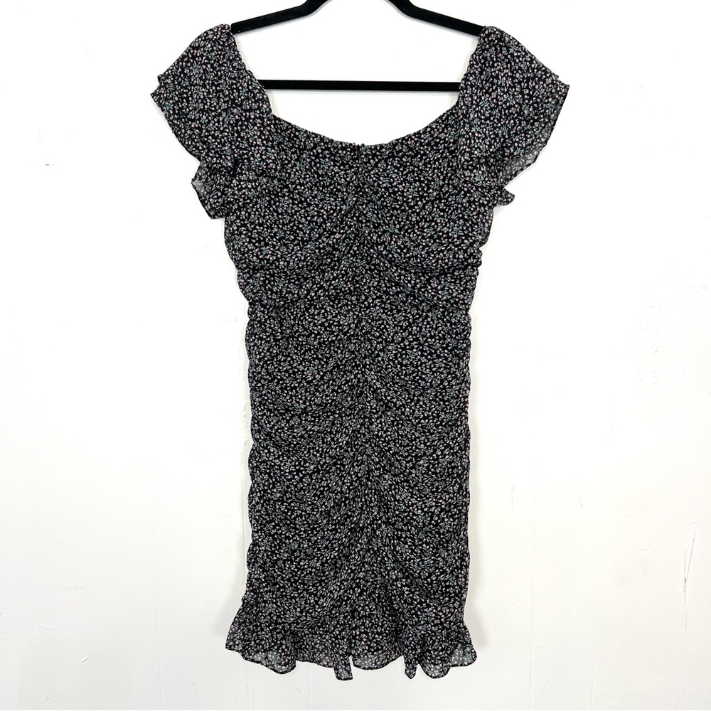 Leela & Lavender Black Floral Ruched Ruffle Mini Dress Small - Picture 3 of 3